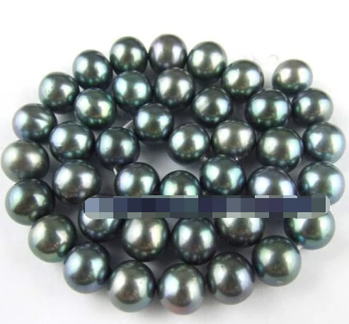

Hot sell Noble- FREE SHIPPING>>>@@ N364 10-11mm Dark Green Round Freshwater Pearl Loose Beads 15