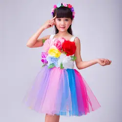 Красочные цветы Танец Сальса платье для девочек современный Танцевальный костюм девочка дети Танцы Одежда для танцев для девочек
