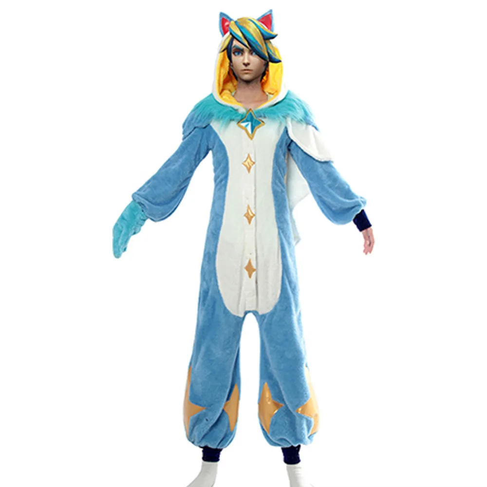 

LOL Cosplay Star Guardian Ezreal Pajama Cosplay Costume New Skin Jumpsuit Men Halloween Party Costume Cartoon Sleepwear Fleece