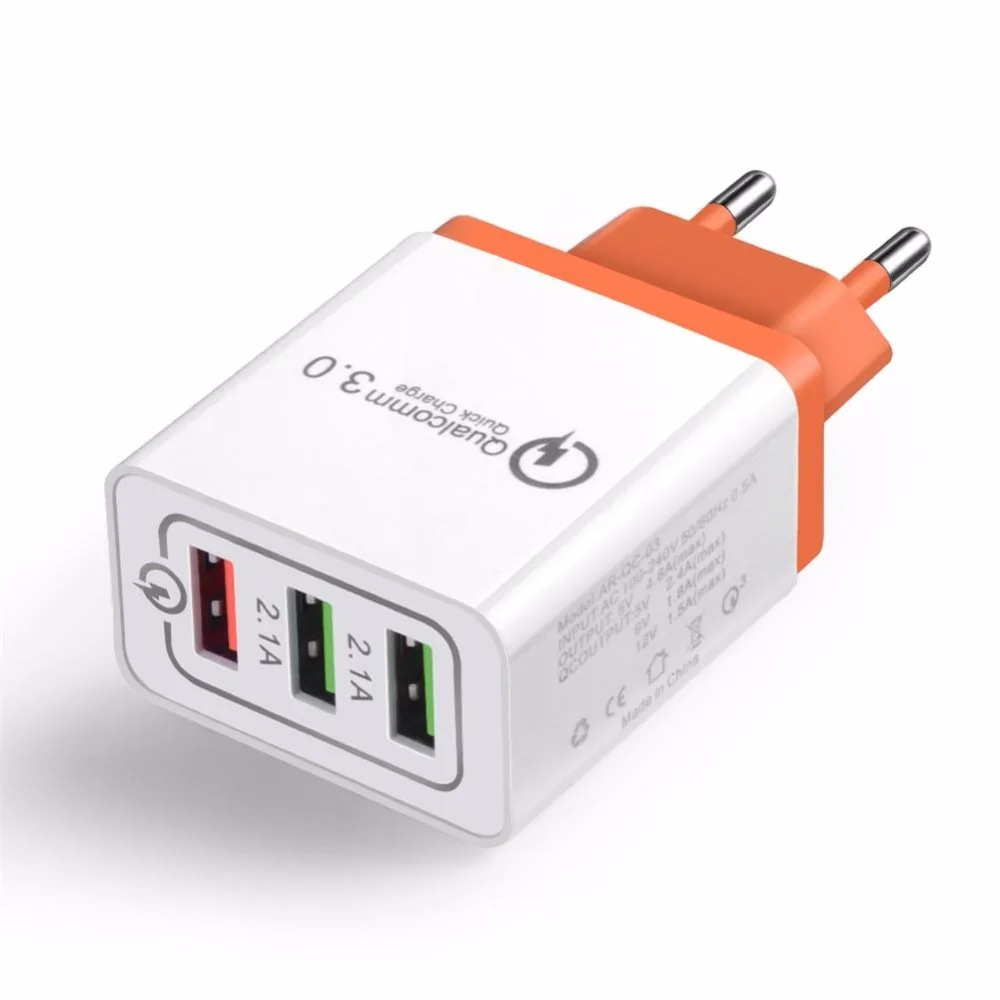 جديد الشحن السريع QC 3.0 الشواحن الذكية 3 USB ميناء الهاتف المحمول فلاش محول الاتحاد الأوروبي التوصيل الولايات التوصيل السفر 18 واط المحمولة الجد...