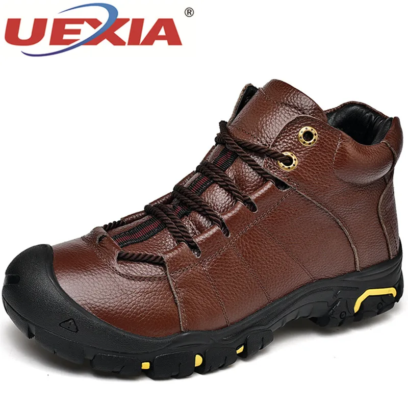 

UEXIA Warm Winter Boots Men Leather Winter Shoes Non-slip Thick Sole Plush Warm Shoes Cowhide Men's Boots Toe collision Handmade