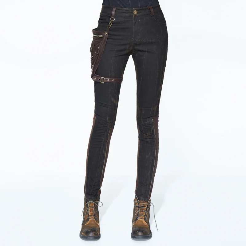 Готические черные модные карманные декоративные брюки женские стимпанк повседневные хлопковые колготки с пуговицами черные коричневые сшитые брюки