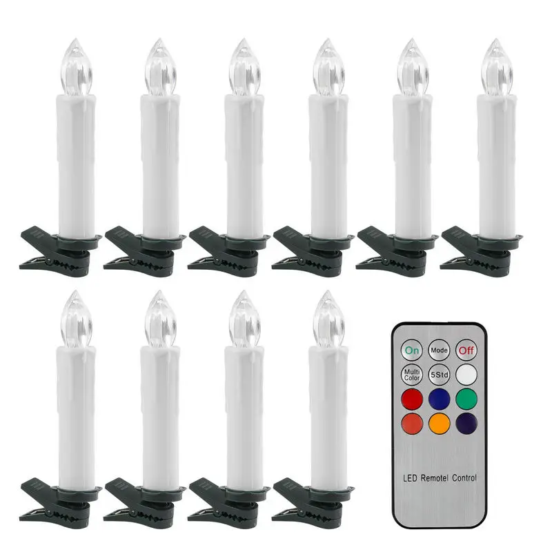 

Remote Controlled LED taper Candle Light w/12keys controller &mount clip Wedding Christmas Xmas Tree Party decor RGB-Multicolor