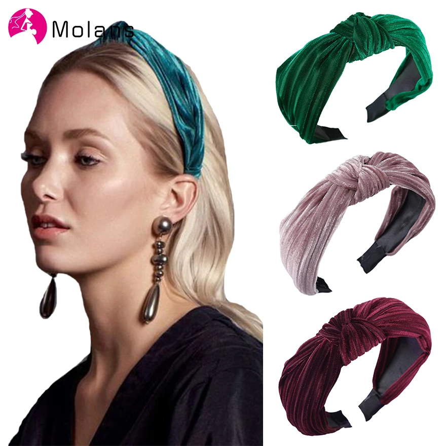

Molans Solid Suede Fabric Headbands Hair Accessories European Multi-color Water Ripple Wide Hair Hoop Cross-knotted Hairband