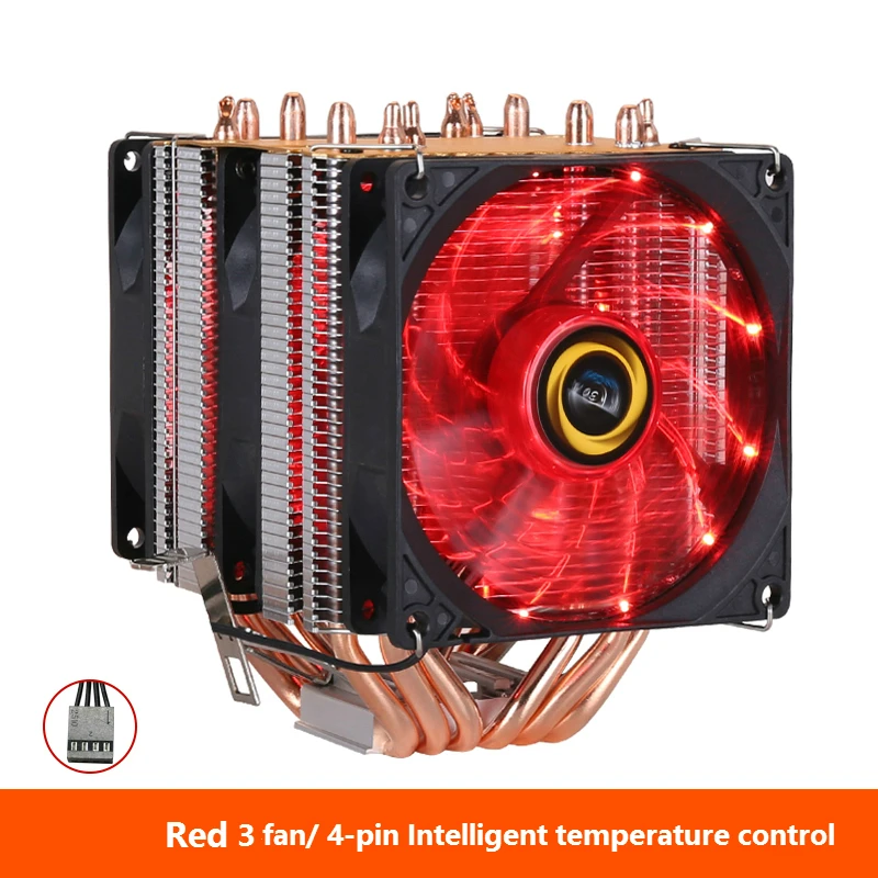 Процессор радиатор Высокое качество 6 тепловой трубы двойная башня охлаждения 9 см вентилятор RGB поддерживает 3 вентилятора 4PIN Процессор вентилятор для Intel и для AMD - Цвет лезвия: Red 3 fan