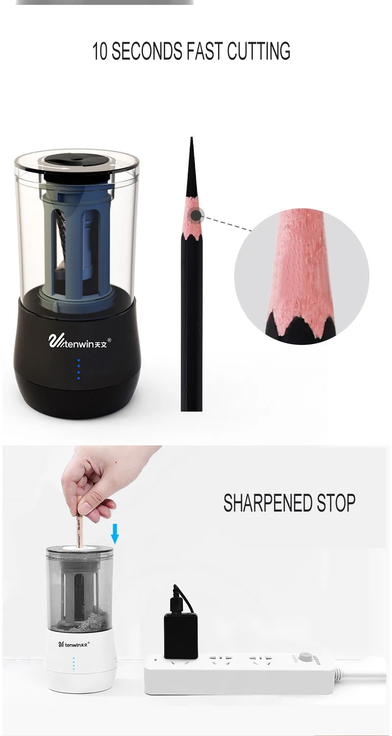 TEN-WIN Electric Pencil Sharpener with Replaceable knife Dual Purpose Automatic Art Learning Sketch Pencil Electronic Sharpener