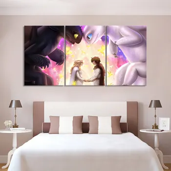 

3 Piece Cartoon Painting Movie Poster Dragon Toothless Light Fury Hiccup Astrid HD Poster Night Fury Wall Sticker Fashion Gift