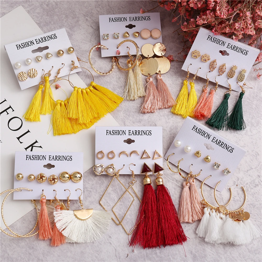 17KM 6 Bohemian Earring Long Tassel Drop Earrings Set For Women Girl 2019 Fashion Geometric Earring Cheap Brincos Female Jewelry - Image 2