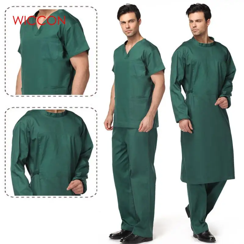 WICCON Новая модная, с короткими рукавами Для мужчин костюмы хирургические халаты одежда медсестра сплошной модная летняя из хлопковой рубашки и брюк с форма