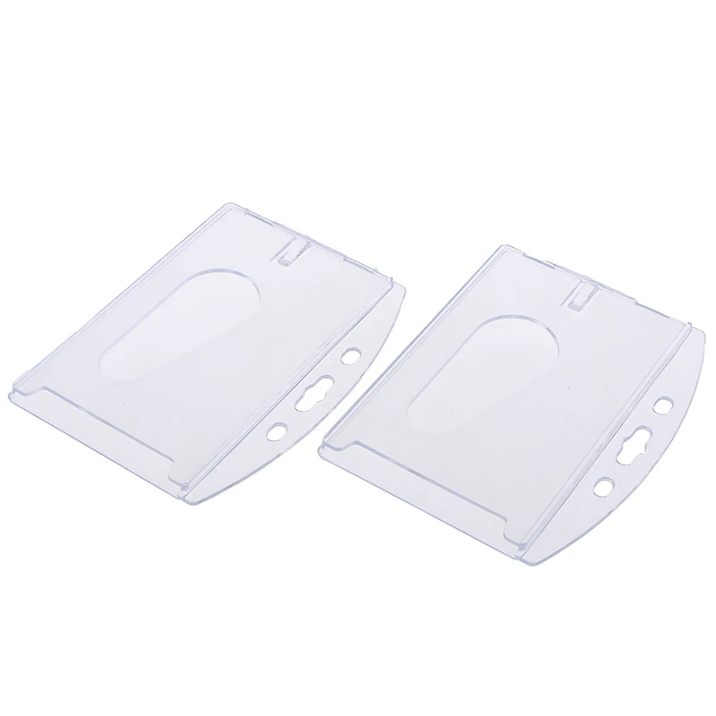 1pc Plastic Double-faced Card Holder Transparent Clear Horizontal ID Badge Holders Card Cover Easy Access Thumb Notch