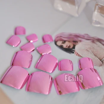 

Rose Red False ToesNails Pink Mirror Shiny Acrylic Toes Nail Tips Decoration 24pcs/kit N14
