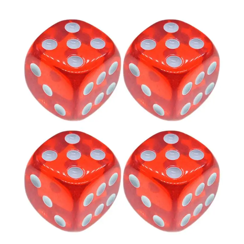 4Pcs Dices 18mm Translucent Red 6-Sided Solid Rounded Corner Dice for Games Teaching