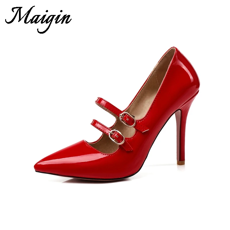Maigin Red Bottom Summer Women Sandals Pointed Toe Slip-on Ladies Shoes 2018 High Heels Footwear Buckle Ladies Office Shoes