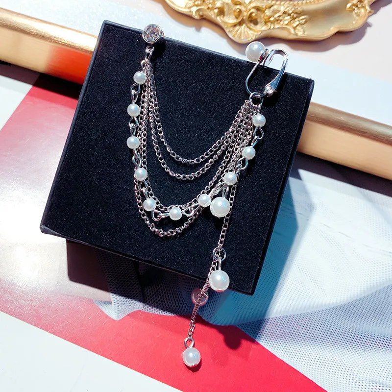FYUAN длинные кисточки кристаллы Висячие серьги для женщин Bijoux корейский стиль ушные клипсы жемчужные серьги массивные серьги ювелирные изделия - Окраска металла: silver