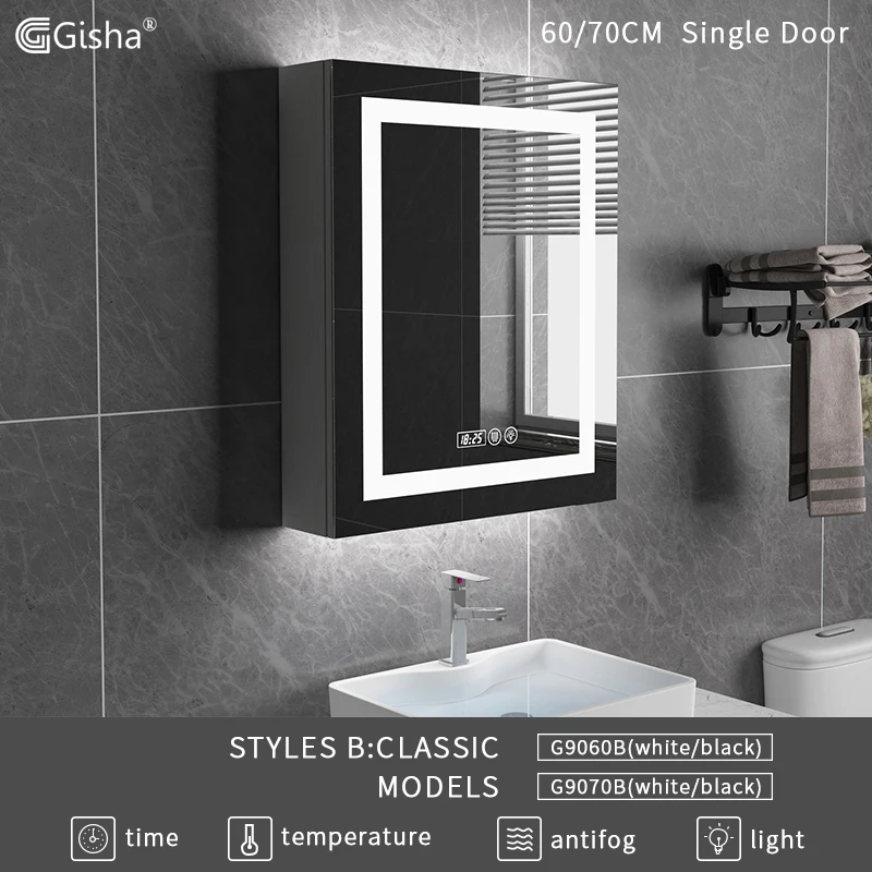 Gisha جدار جبل الذكية LED الخشب مرآة ماكياج الحمام مجلس الوزراء مع شاشة تعمل باللمس بلوتوث ذكي حمام مكافحة الضباب مرآة Gisha جدار جبل الذكية LED الخشب مرآة ماكياج الحمام مجلس الوزراء مع شاشة تعمل باللمس بلوتوث ذكي حمام مكافحة الضباب مرآة
