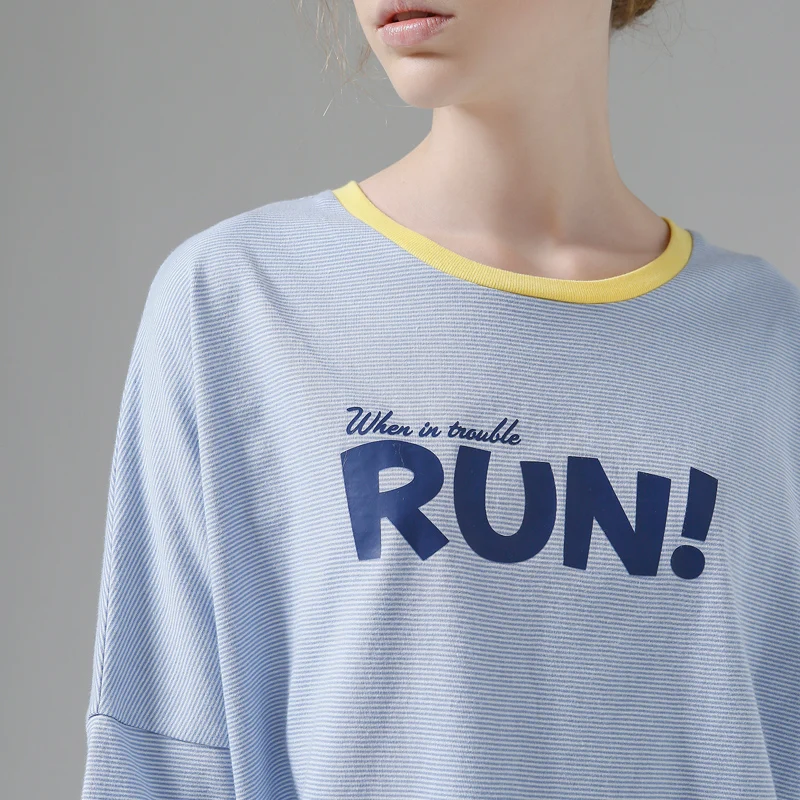 Toyouth Striped T Shirt Women 2018 Summer Hit Color Batwing Half Sleeve T-Shirts Loose Letter Printed Female Tee Camisetas Mujer