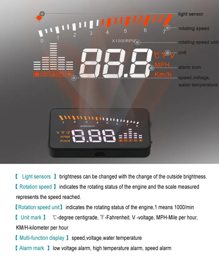 Хит, X5, 3 дюйма, автомобильный HUD OBD2 II, дисплей на голову, система Предупреждение о превышении скорости, проектор, лобовое стекло, авто