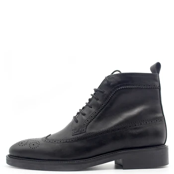 

Black Cow leather Mens Boots Lace Brogue Carved Men Martin Boots Big Size 11