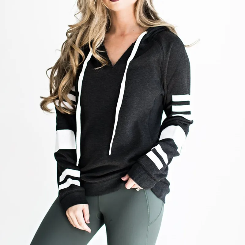 

Casual Sweatshirt Autumn Winter Women Clothing Women's Jumper Hooded Striped Paneled Long-sleeved Printed