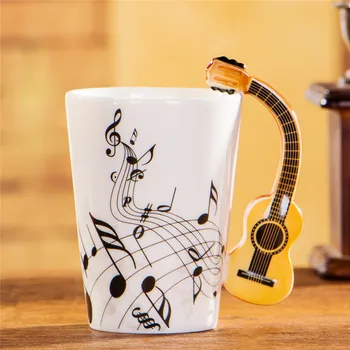 400ml Music Mug Creative Violin Style Guitar Ceramic Mug Coffee Tea Milk Stave Cups with Handle Coffee Mugs Novelty Gifts