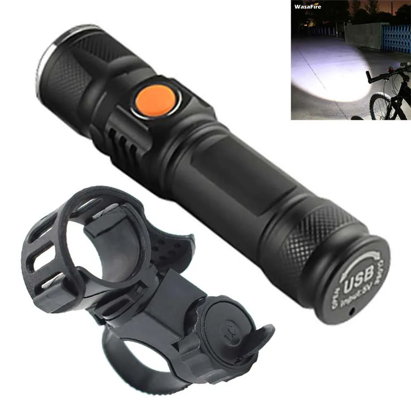 USB Rechargeable Bicycle Light Zoom LED Flashlight Waterproof Front