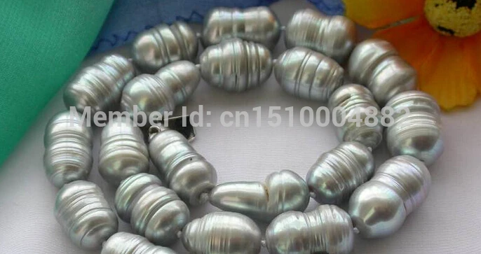 

FREE SHIPPING>>>@ NEW HOT208 WOW Biger 17" rice gray freshwater pearl necklace