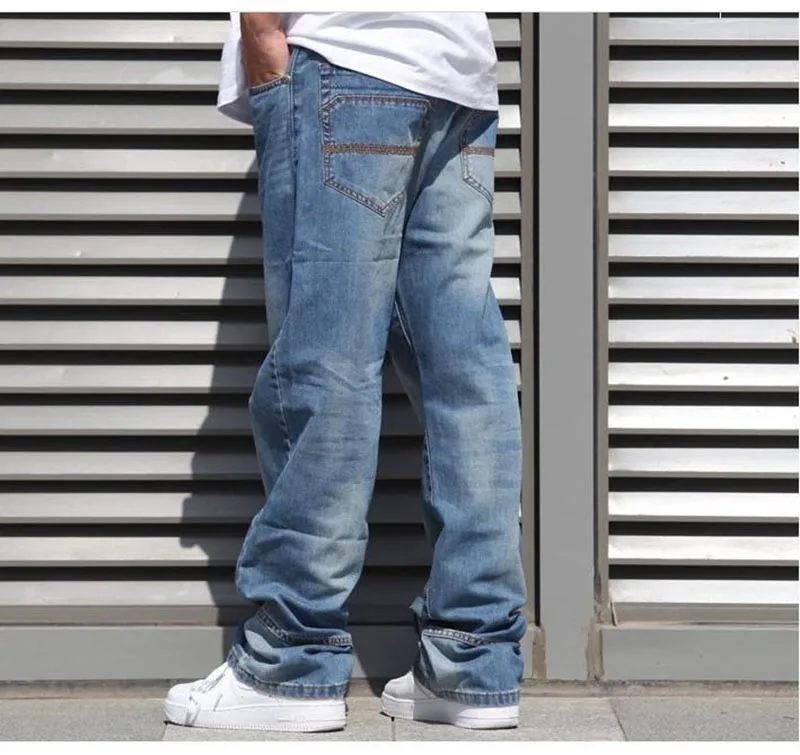 Широкие брюки прямые мужские джинсы-шаровары Хип-хоп Denim Joggers Брюки Свободные мешковатые скейтборд брюки