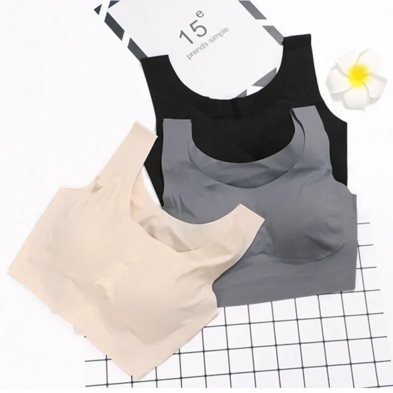 Wire Free Seamless Bra Women Crop Top Wide Straps Full Cup Push Up Bra Plus Size Black Grey Padded Bras for Women