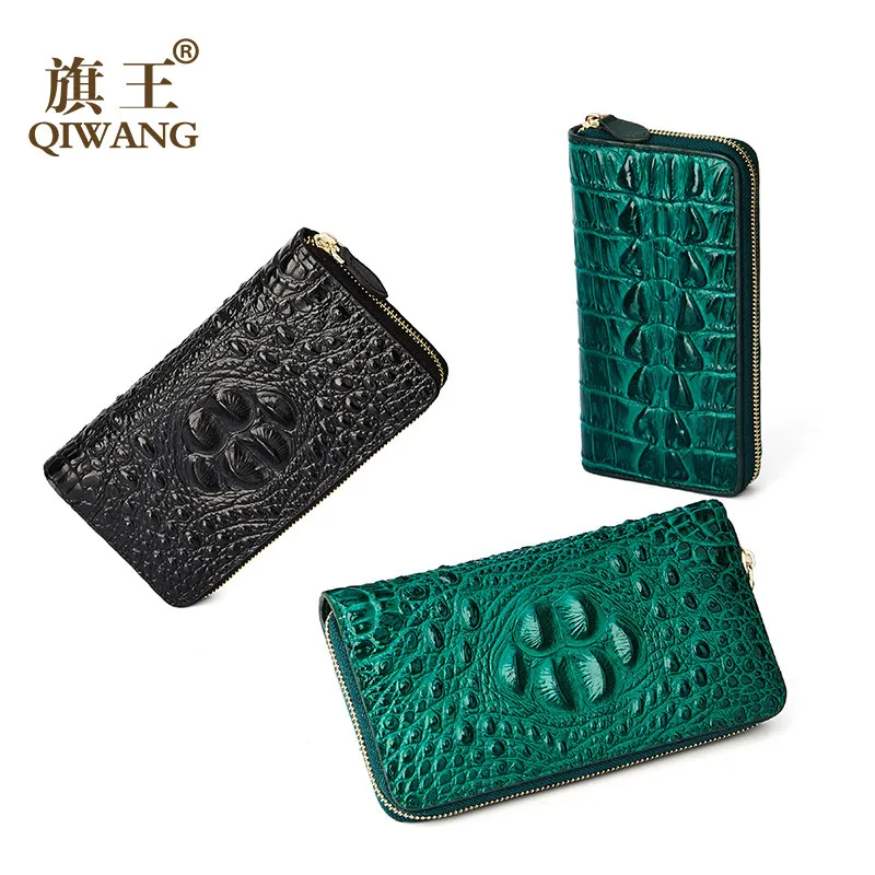

Green Women Wallets Crocodile Head and Tail Wallet Purse for Women Genuine Leather Alligator Pattern Long Wallet Luxury