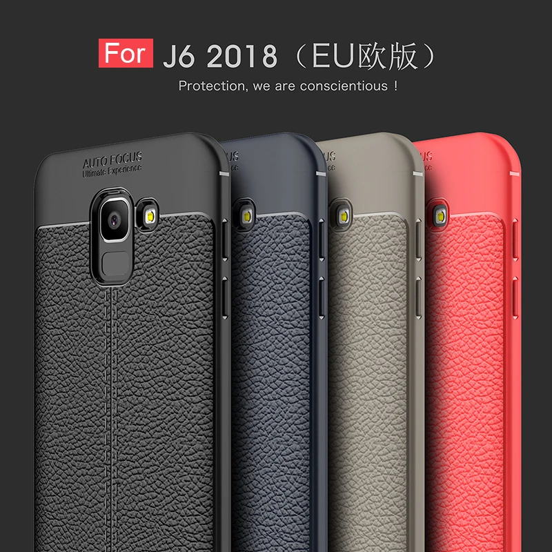 

For Samsung Galaxy J6 2018 Case Silicone Shockproof Case Cover Luxury PU Leather Litchi Pattern Soft TPU Case for Samsung J6