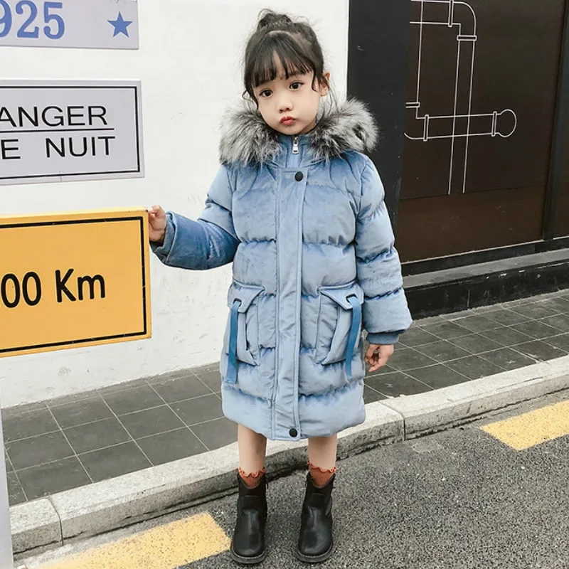 

Girls Winter Jackets 2018 Children Winter Clothes Girl Coats Warm Fur Collar Hooded Long Down Fashion Coats for Kids Outerwear