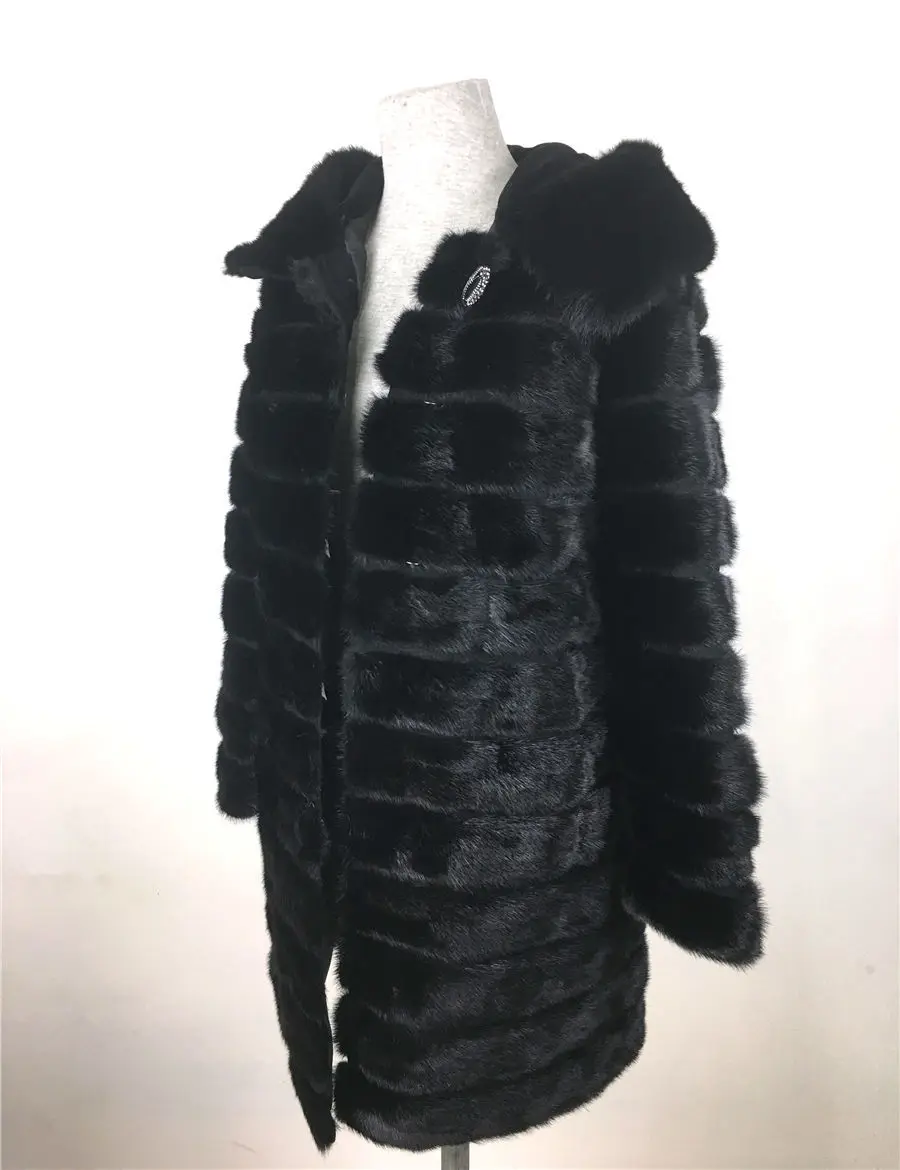 LIYAFUR натуральный норковый мех пальто с капюшоном для женщин натуральный мех зима длинный теплый русский роскошный пальто с поясом черная верхняя одежда - Цвет: without belt