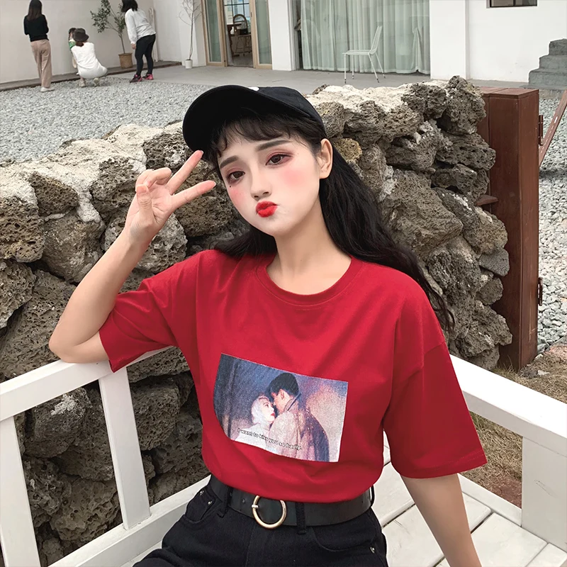 

Women Tops Summer Cartoon Korean Ulzzang Harajuku Tshirts camiseta mujer Streetwear Aesthetic Tumblr Top Women Tee Shirt Tshirt