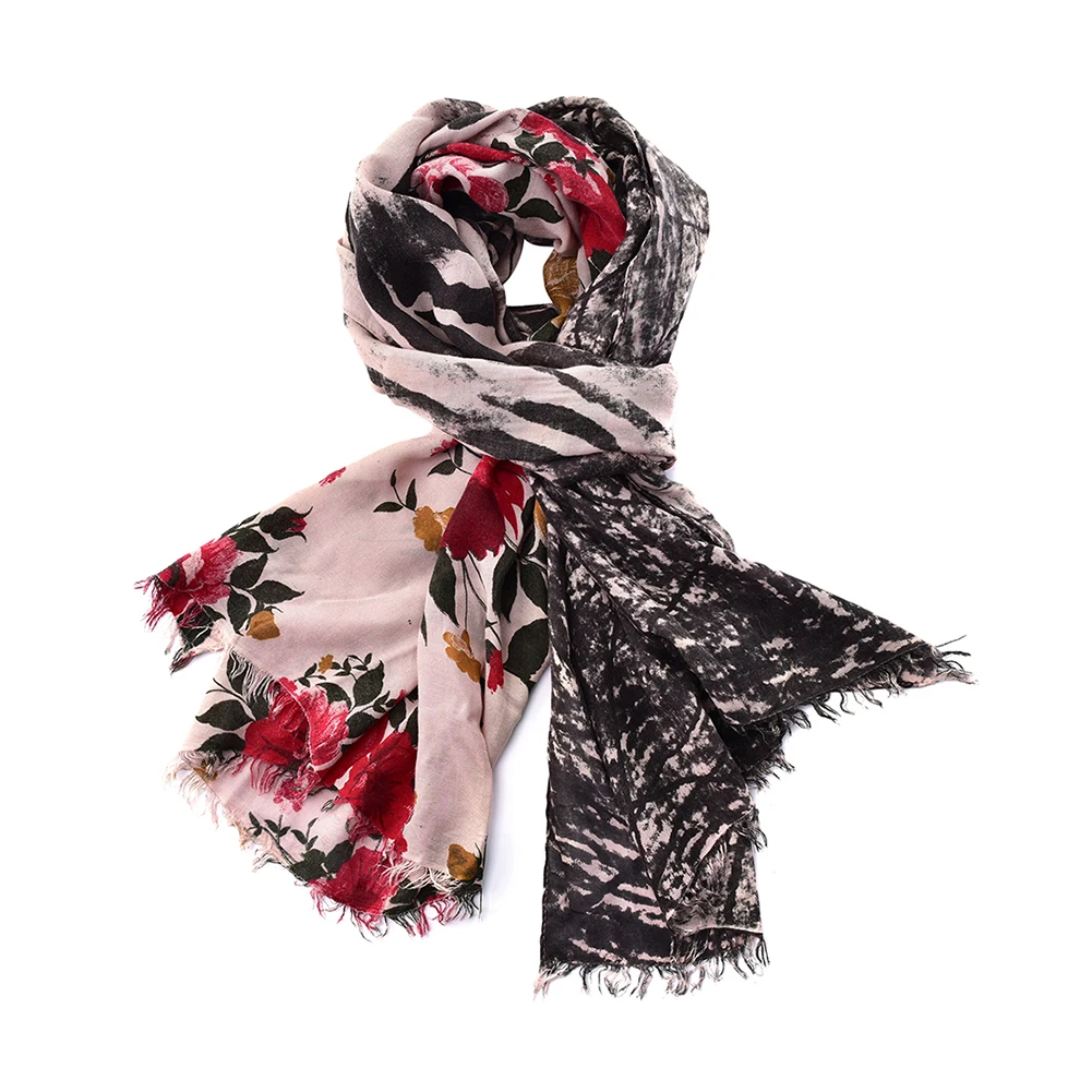 Цветочный принт Цвет блока длинный шарф шаль модные женские туфли зимние кисточкой шеи Обёрточная бумага