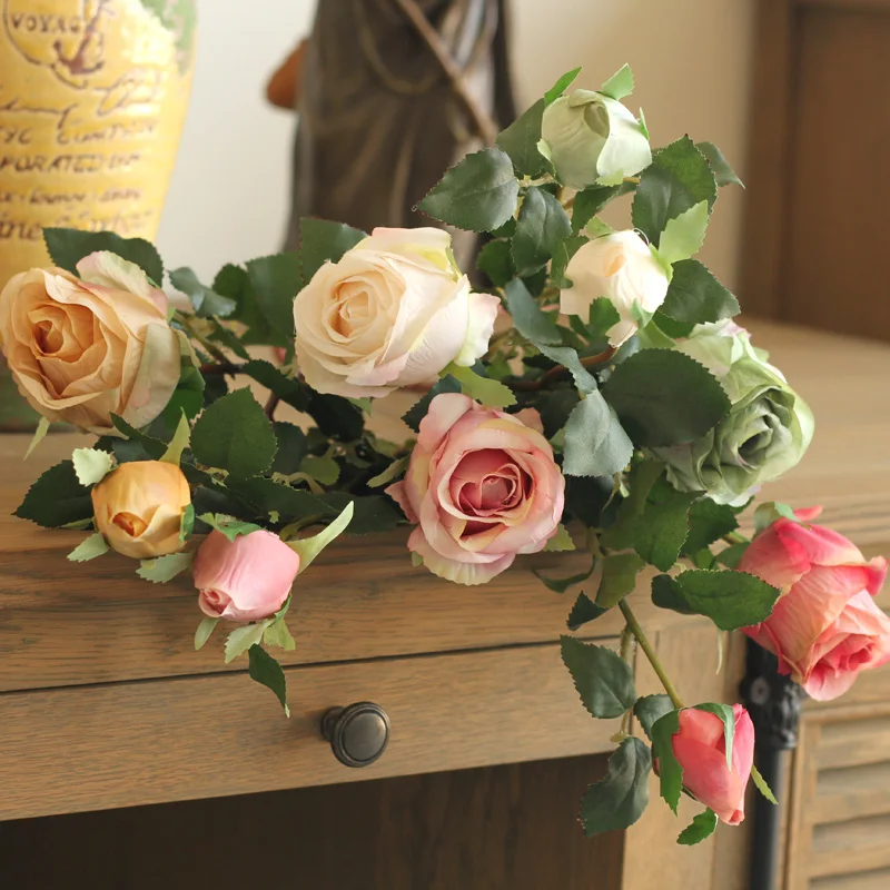 

Rustic Style High Imitated Fake Flowers Artificial BULGARIAN ROSE Vintage Silk Flowers for Home/Holiday Decor