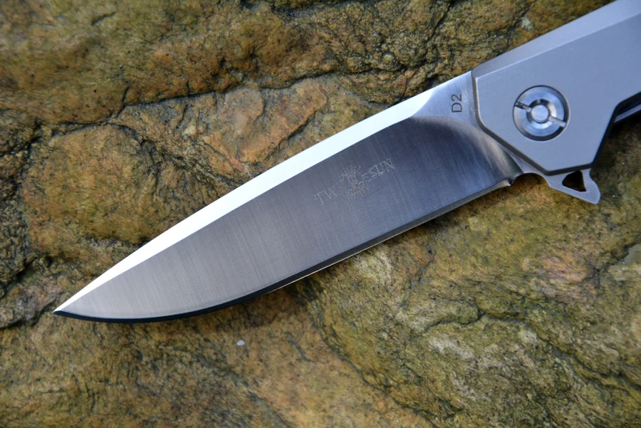 TwoSun TS-21 flipper folding knife D2 blade titanium handle 3.43\