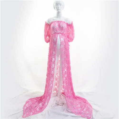 Платье для беременных для фотосессии, нарядное платье для беременных, кружевное платье без бретелек, макси-платье для беременных, длинное женское платье с разрезом спереди - Цвет: Pink