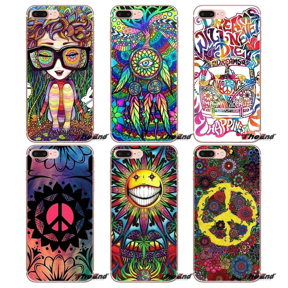 Soft TPU Phone Case Hippy Hippie Psychedelic Art Peace For Apple iPhone