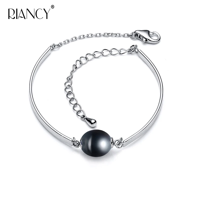 Модный натуральный пресноводный браслет из черных жемчужин женские ювелирные изделия регулируемый жемчужный браслет свадебный подарок - Цвет камня: Silver-black pearl
