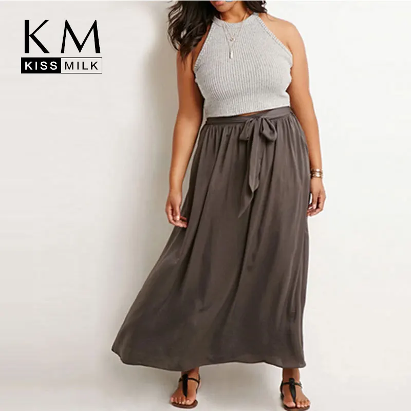 

Kissmilk 2016 Plus Size Women Summer Full Length Large Big Size Casual Drawstring Bohemian Long Maxi A-line Skirt