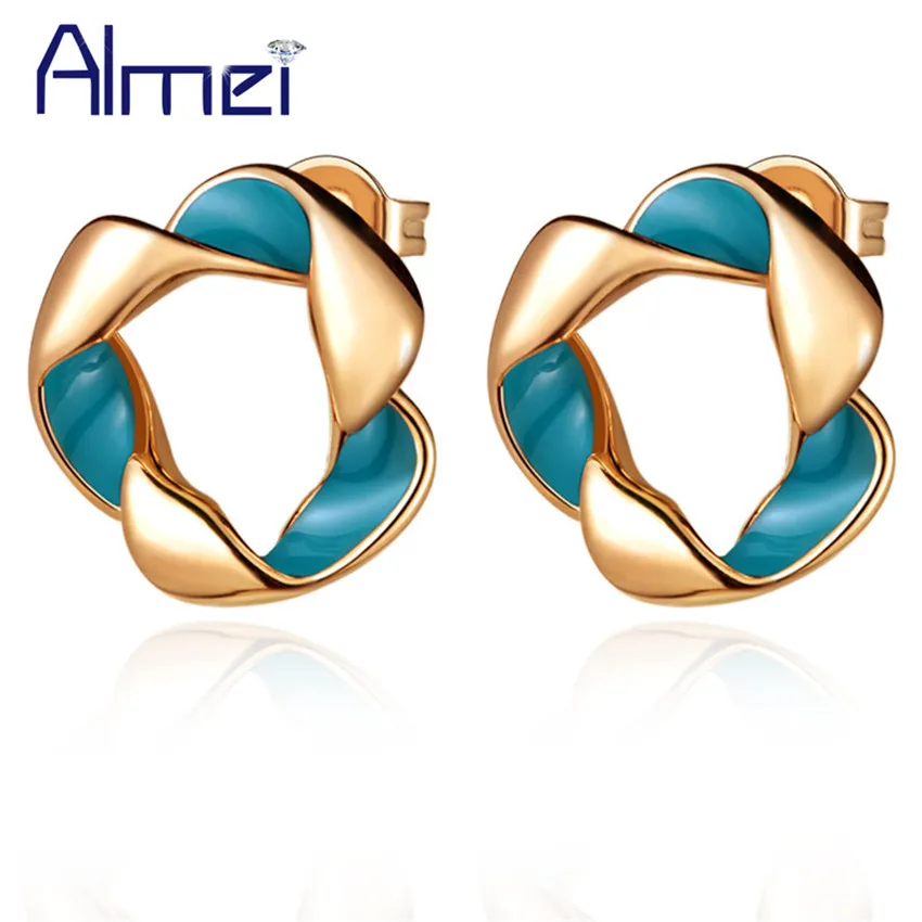 Sale 2017 Fashion Jewelry Cheap Rose Gold Color Black /Blue Wreath Stud Accessories Earrings for Woman Mother's Day Gift R458 |