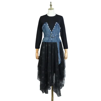 

Autumn 2019 Dress Sexy Full Hollow out Lace Mesh Loose Women Night Club O Neck Bodycon Party High Quality Dresses Wholesale