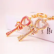 

Fashionable Accessory Key Ring Hollow Key Shape Pendant Keychain Rhinestone Decoration