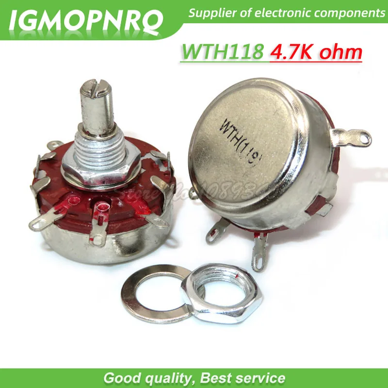 

5PCS WTH118 2W 1A Potentiometer 4.7K ohm WTH118-2W Round Shaft Carbon Rotary Taper Potentiometer WTH118 4K7