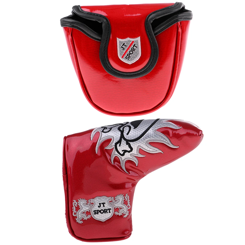 2X Semicircle Waterproof Premium PU Golf Mallet Putter Head Cover Headcover & Magnetic Closure - Cool Funny Skull Pattern