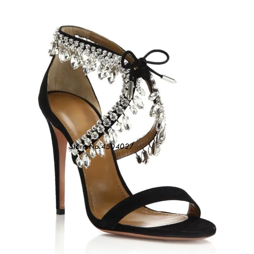 Соблазнительные Стразы Летние женские босоножки на шнуровке, с украшением в виде кристаллов женские босоножки на высоком каблуке шпильки свадебные туфли женская обувь, 10 см