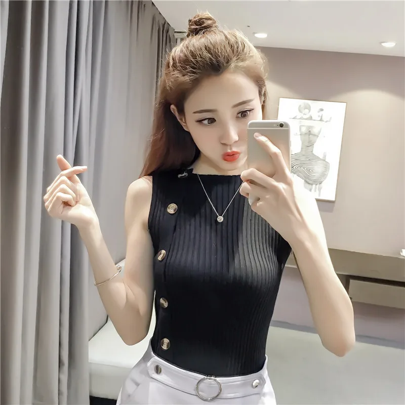 

2019 College Style New Women Korean Version of the Wild Self-cultivation Knit Vest Outside Wearing a Small Sling Top