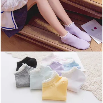 

New Leisure Shallow Mouth Solid Color Flower Side Short Sock Breathable Comfortable Cotton Women Short Sock Chaussettes