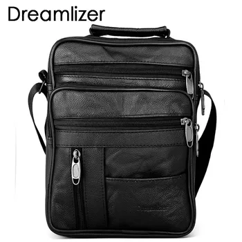 

Dreamlizer Real Cowhide Leather Men Handbags Black Male Messenger Bags Men's Small Strap Adjustable Briefcase Man Crossbody Bags