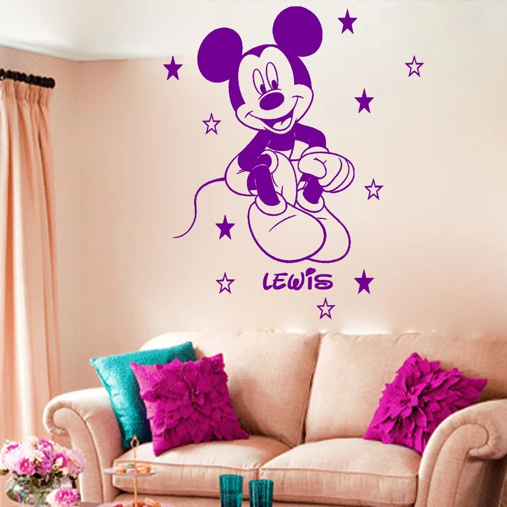 Updated Vinyl Mickey Mouse wall Mural Custom Any Name With Stars Boys